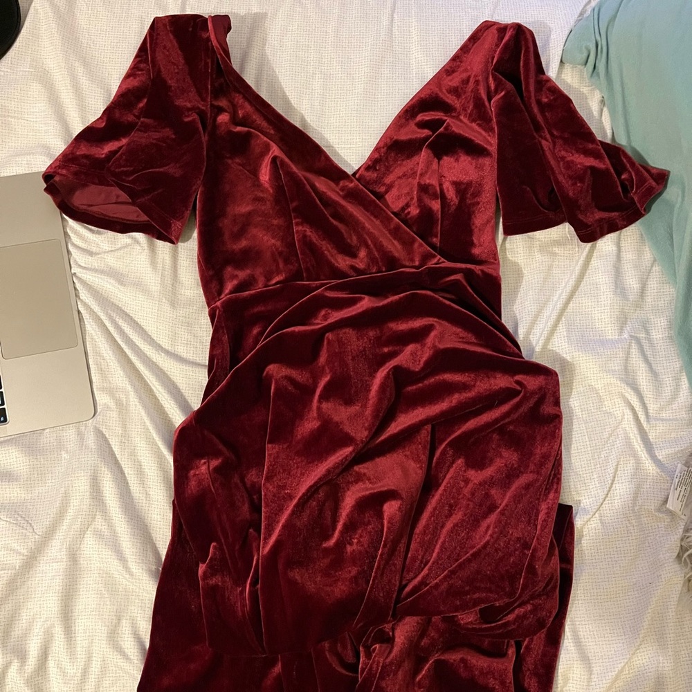Floor length low cut velvet dress